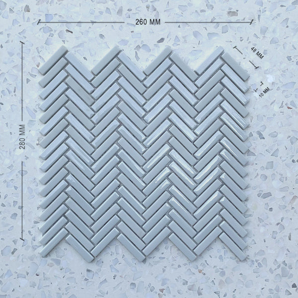 Stix Baby Blue Herringbone Porcelain Mosaic 48x10