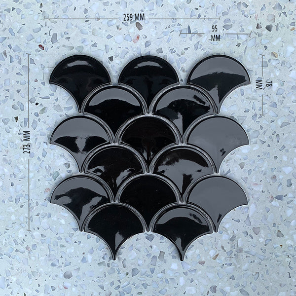 Fan Shape Nero Porcelain Mosaic