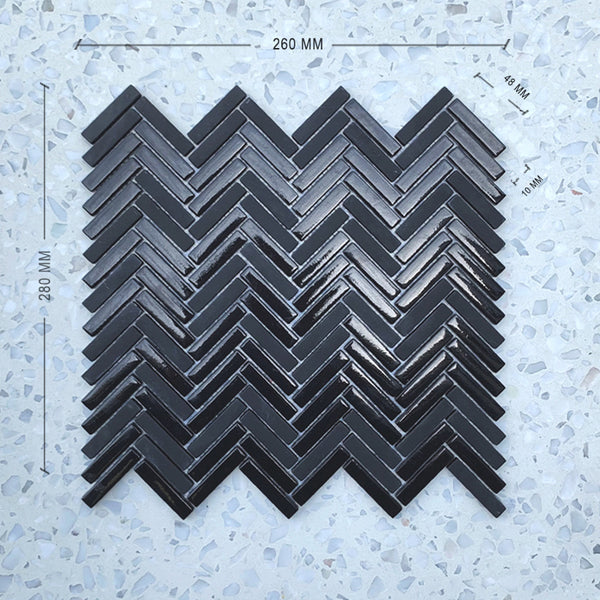 Stix Black Herringbone Porcelain Mosaic 48x10