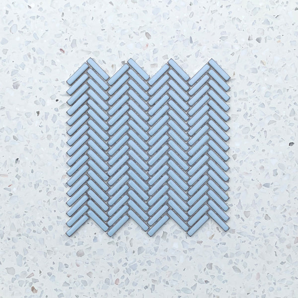 Stix Sky Blue Herringbone Porcelain Mosaic 48x10