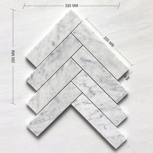 Carrara Bianco Herringbone Mosaic 200x50