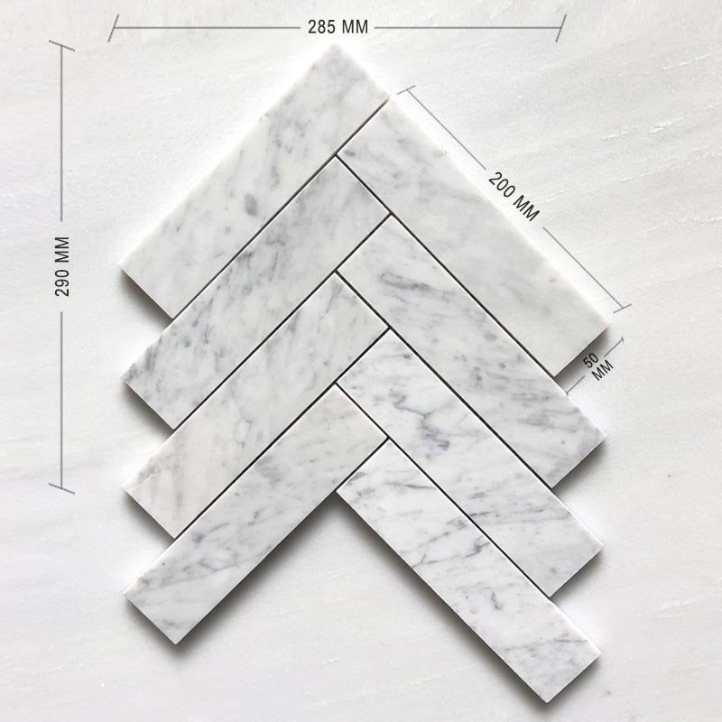 Carrara Bianco Herringbone Mosaic 200x50