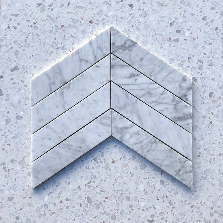 Carrara Bianco Chevron Mosaic