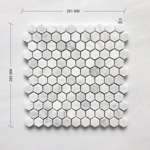 CARRARA BIANCO HEXAGON 25 DIA DIAMENSION