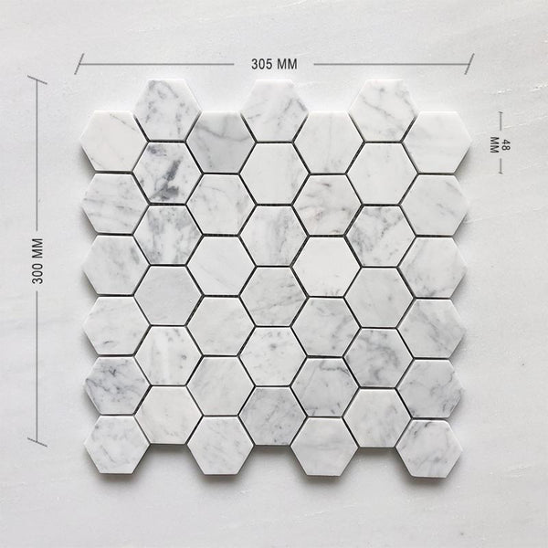 Carrara Bianco Hexagon Mosaic 48 Dia