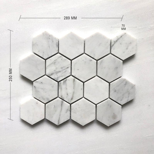 CARRARA BIANCO HEXAGON 70 DIA DIMENSION