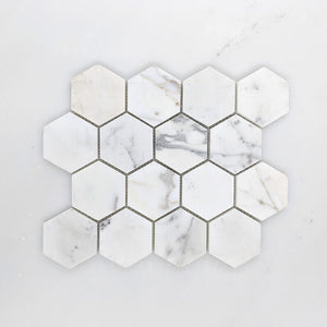 Calacatta Gold Hexagon Mosaic 70 Dia