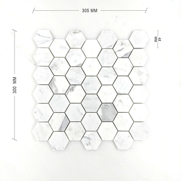 Calacatta Statuario Hexagon Mosaic 48 Dia + DIM