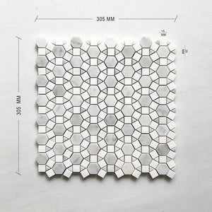 Carrara Bianco and Thassos Moroccan Geometria Marble Mosaic Dimension