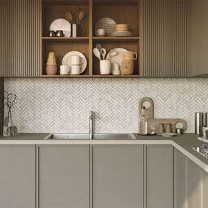 Carrara Bianco Herringbone Mosaic 98x25 - Stone and Tile Projects 