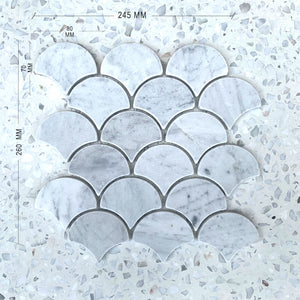 Carrara Bianco Tumbled Fan shaped/ Fish scale Mosaic
