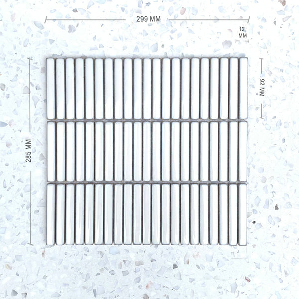 White Cool Stix Porcelain Mosaic 92x12