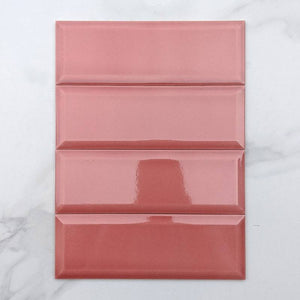Craquele Hot Pink Bevelled Spanish Subway Ceramic 300x100 - Stone and Tile Projects 