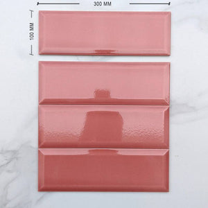 Craquele Hot Pink Bevelled Spanish Subway Ceramic 300x100 - Stone and Tile Projects 