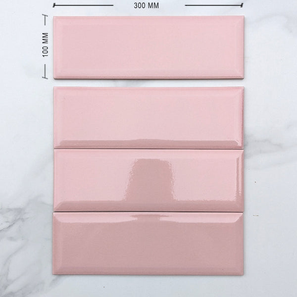 Craquele Soft Pink Bevelled Spanish Subway Ceramic 300x100