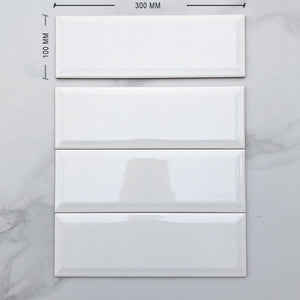 Craquele White Bevelled Spanish Subway Ceramic 300x100 - Stone and Tile Projects 