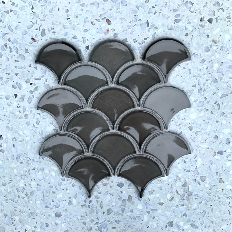 Fan Shape Dark Grey Porcelain Mosaic
