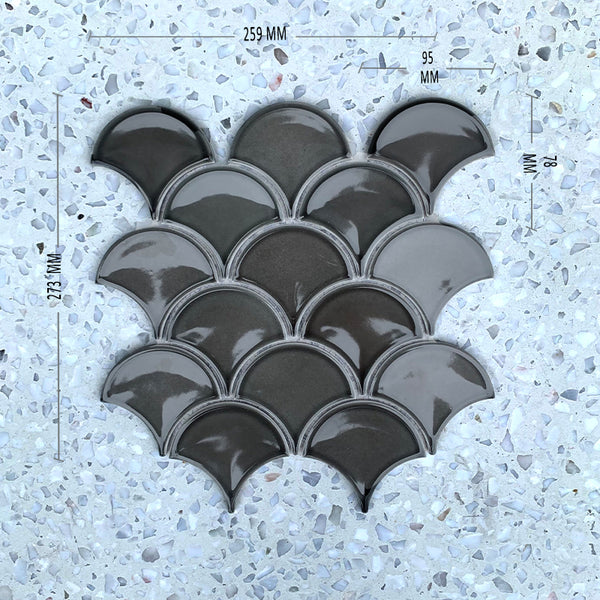 Fan Shape Dark Grey Porcelain Mosaic