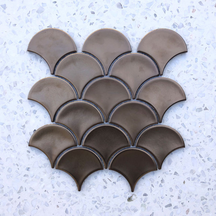 Fan Shape Bronze Metal Plated Porcelain Mosaic