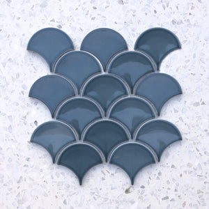 Fan Shape Denim Blue Porcelain Mosaic