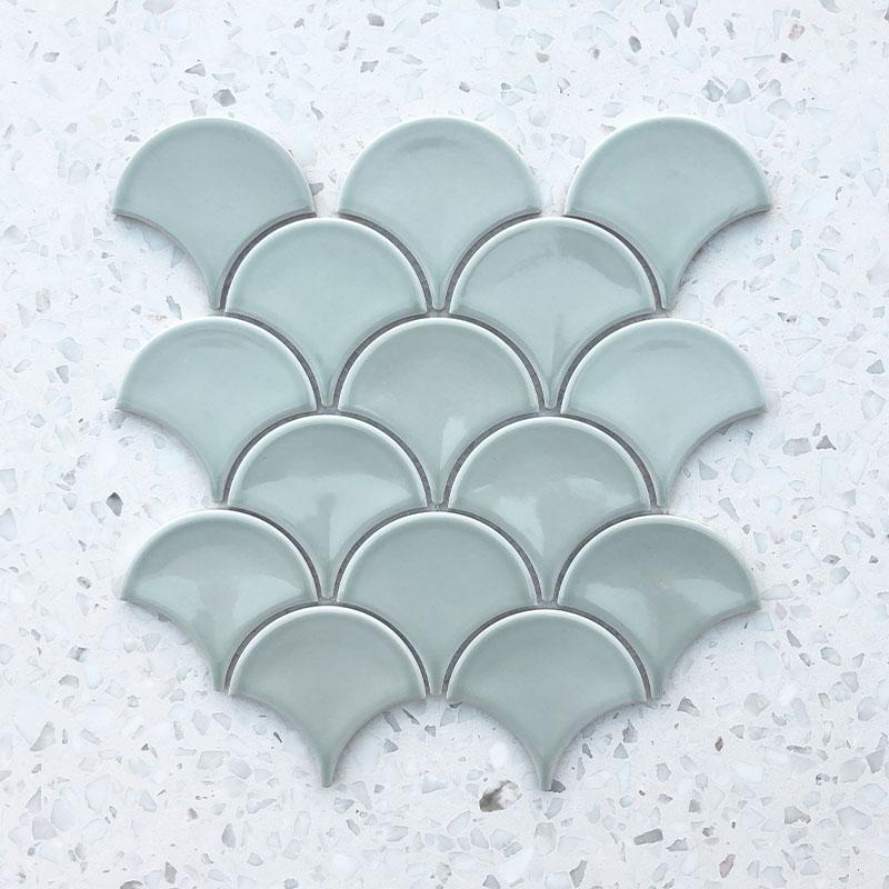 Fan Shape Light Green Porcelain Mosaic