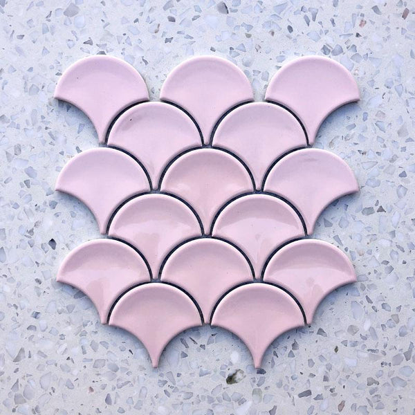 Fan Shape Pink Porcelain Mosaic