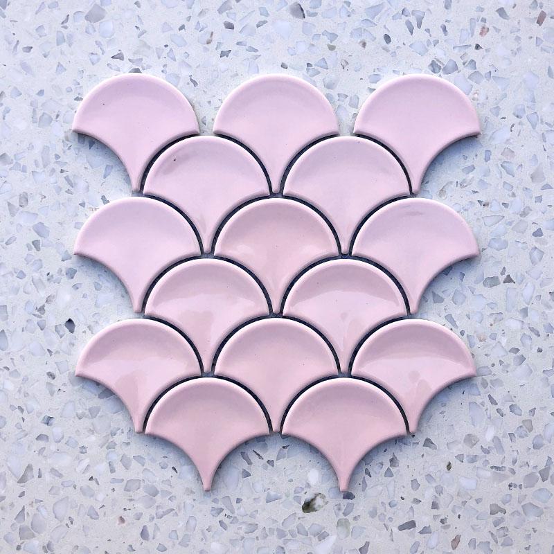 Fan Shape Pink Porcelain Mosaic
