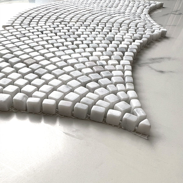 Carrara Scallop Tumbled Marble Mosaic