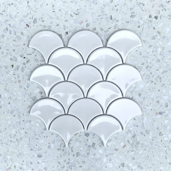 Fan Shape Bianco Porcelain Mosaic