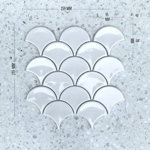 Fan Shape Bianco Porcelain Mosaic