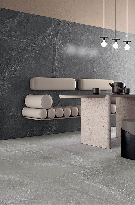 Frammenti Graphite Limestone Italian Porcelain