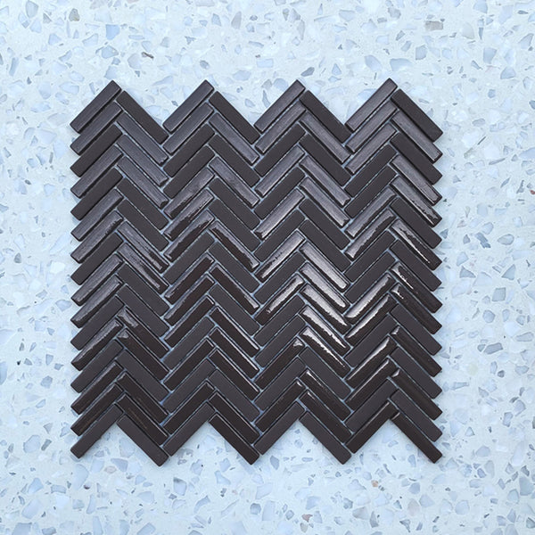 Stix Graphite Herringbone Porcelain Mosaic 48x10