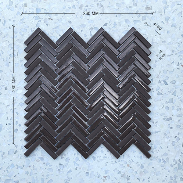 Stix Graphite Herringbone Porcelain Mosaic 48x10