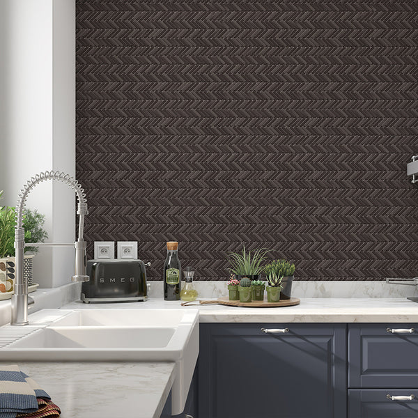 Stix Graphite Herringbone Porcelain Mosaic 48x10