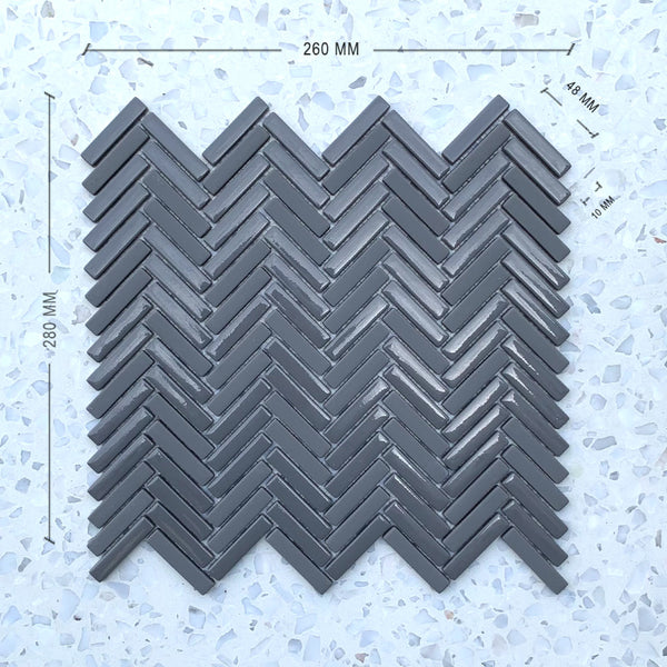 Stix Grey Herringbone Porcelain Mosaic 48x10