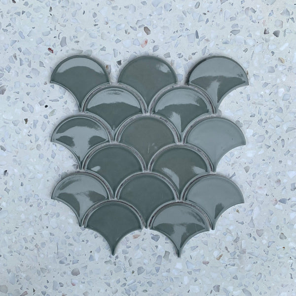 Fan Shape Light Grey Porcelain Mosaic