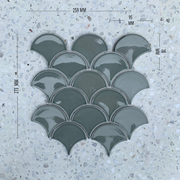 Fan Shape Light Grey Porcelain Mosaic