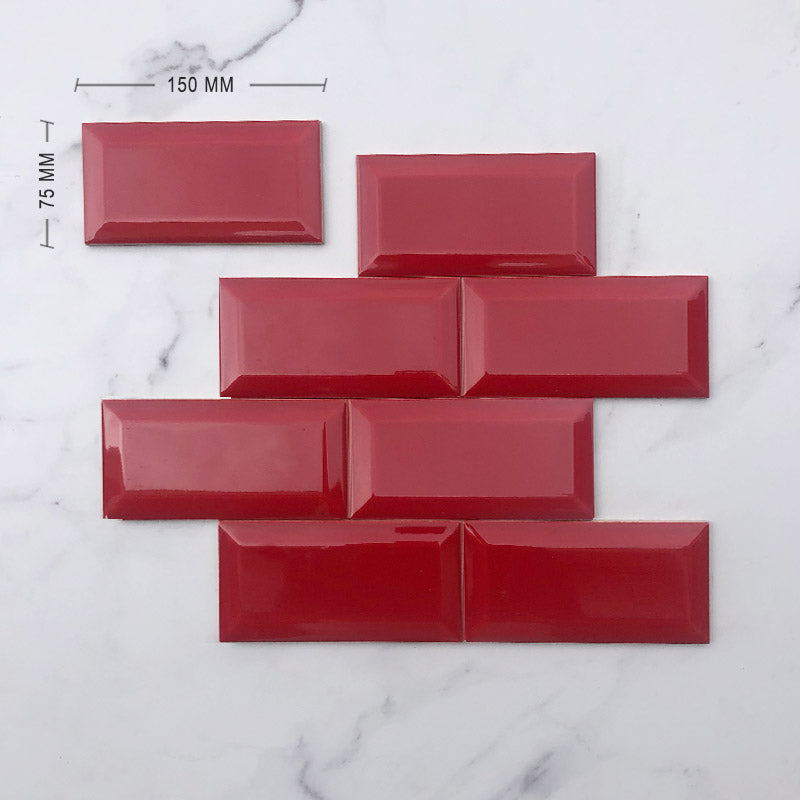 Maroon Red Bevelled Subway Ceramic 150x75 Dimension