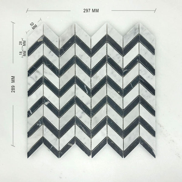 Mix Carrara Bianco and Nero Chevron dimension