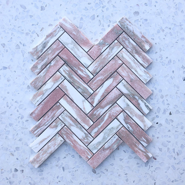 Norwegian Pink Herringbone Mosaic 98x25