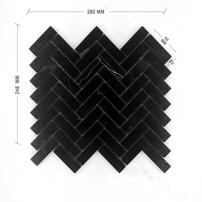 Nero Marquina Herringbone Mosaic 64x20 Dimension