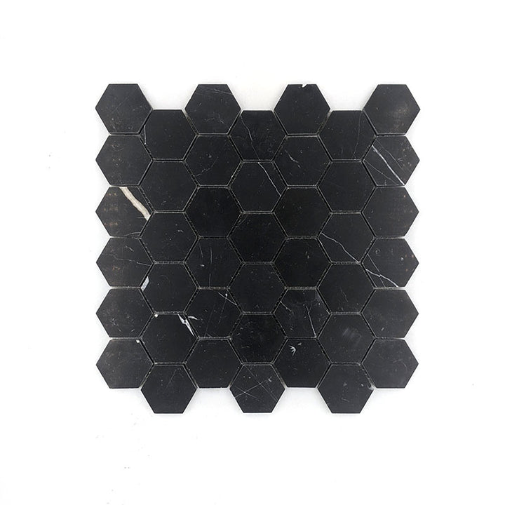 Nero Marquina Hexagon Mosaic 48 Dia