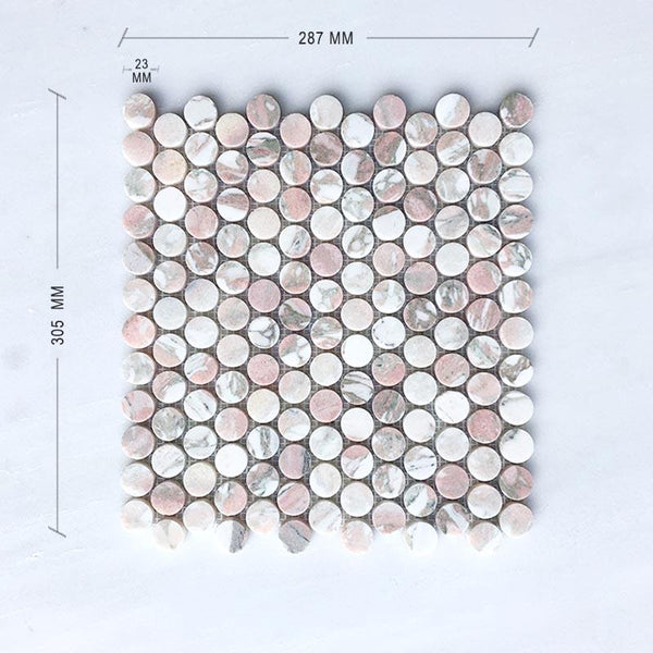 Norwegian Pink Penny Round Marble Mosaic Dimension