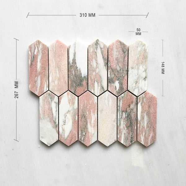 Norwegian Pink Picket Marble Mosaic Dimension