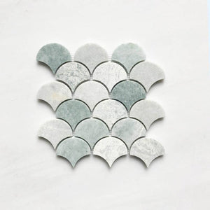 PARADISO GREEN FISH SCALE FAN SHAPED MOSAIC