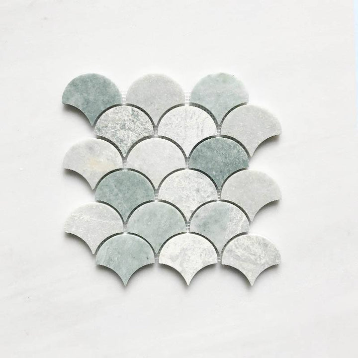 PARADISO GREEN FISH SCALE FAN SHAPED MOSAIC