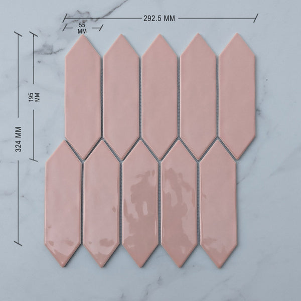 Pink Picket Porcelain Mosaic +DIM