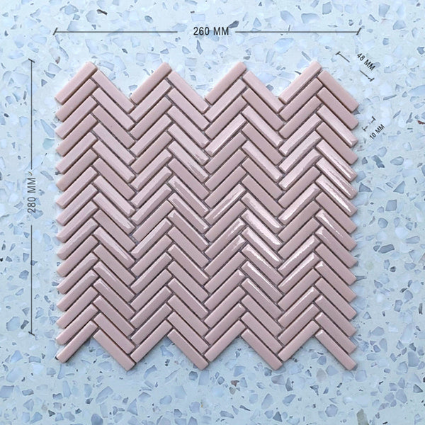 Stix Pink Herringbone Porcelain Mosaic 48x10