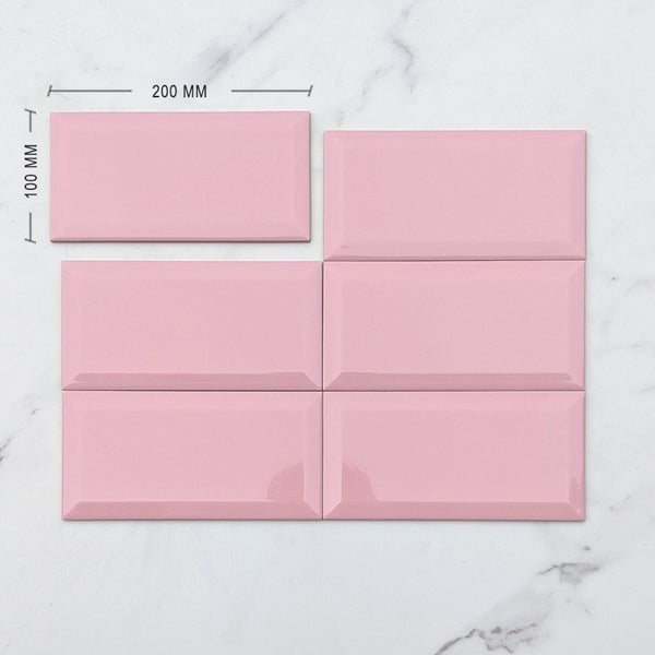 Rosa Pink Spanish Bevelled Subway Ceramic 200x100 Dimension