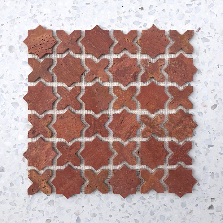 Rosso Alhambra Italian Travertine Mosaic